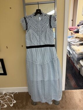 Self-Portrait | Dresses | Self Portrait Blue Metallic Chiffon Feather Midi  Dress | Poshmark